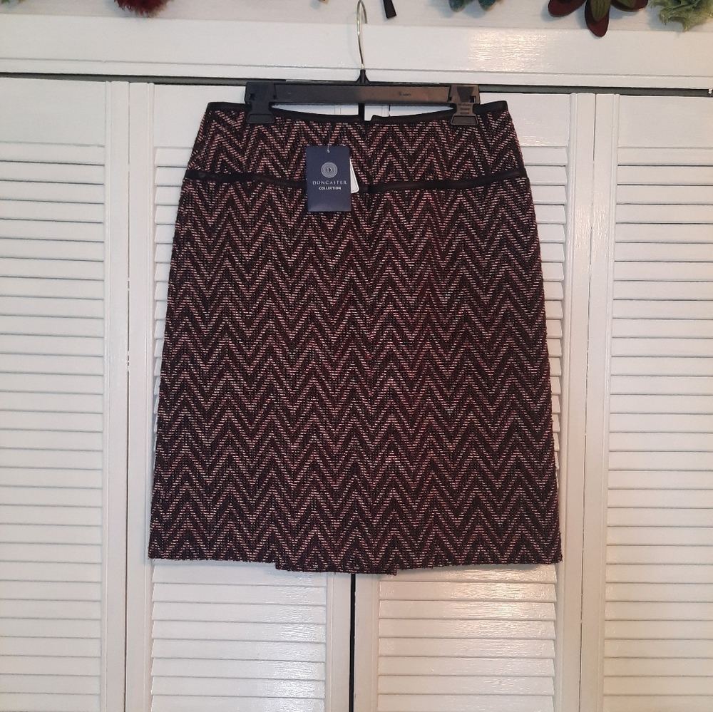 Doncaster leather wool blend pencil chevron skirt sz 8 NWT *2 - Picture 7 of 10